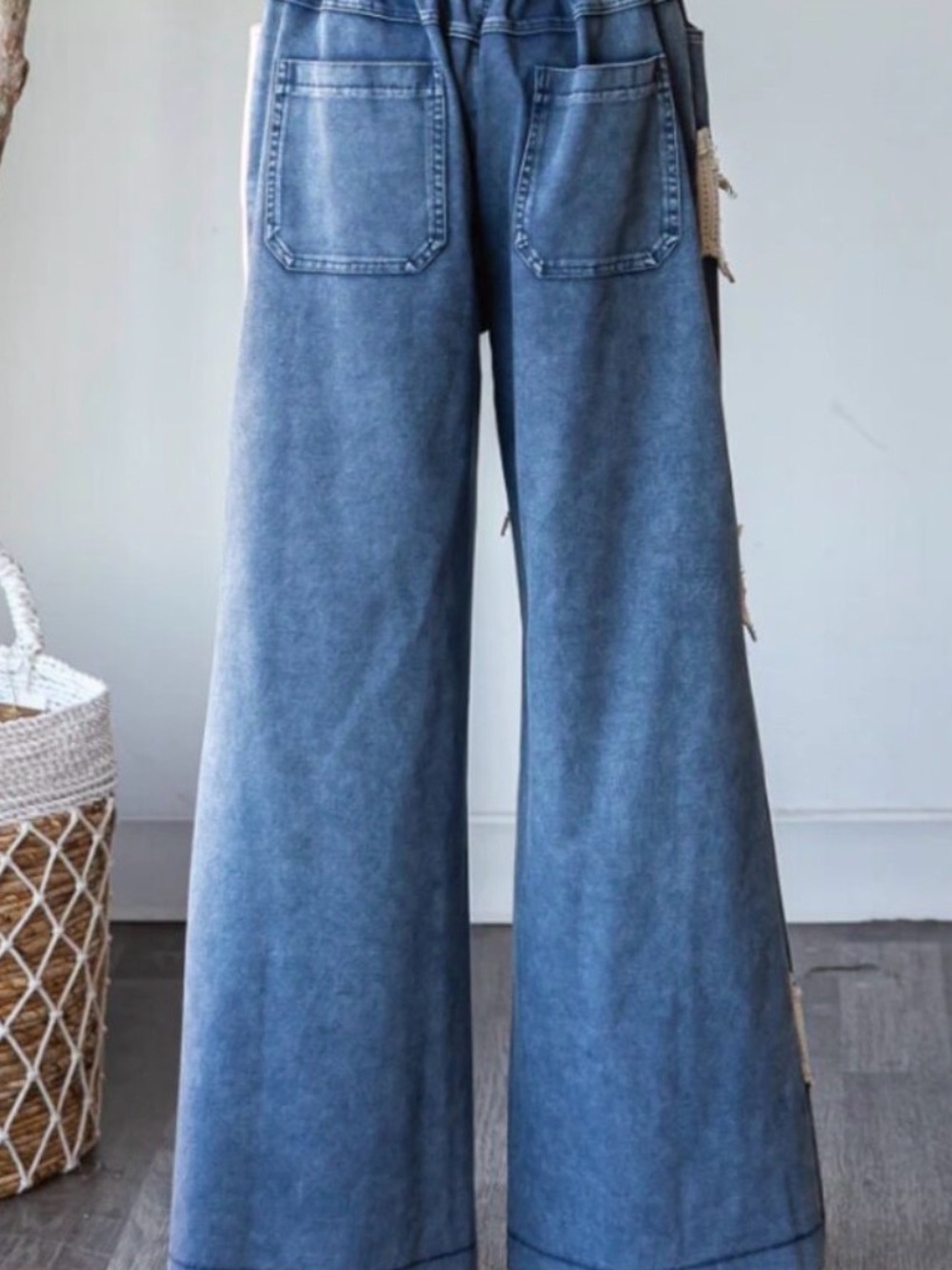 Oli & Hali Blue Denim Wide-Leg Jeans with Pink Stripe & White Stars - Picture 5 of 5